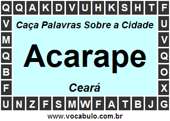Caça Palavras Sobre a Cidade Acarape do Estado Ceará