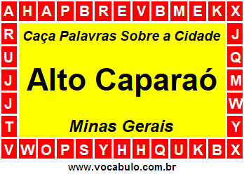 Caça Palavras Sobre a Cidade Mineira Alto Caparaó