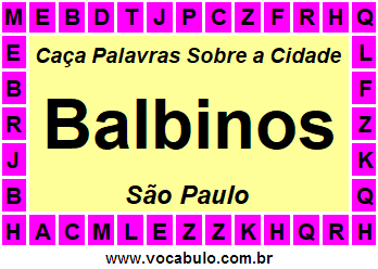Caça Palavras Sobre a Cidade Balbinos do Estado São Paulo