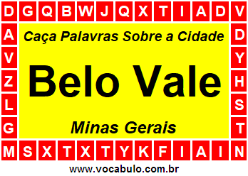 Caça Palavras Sobre a Cidade Belo Vale do Estado Minas Gerais