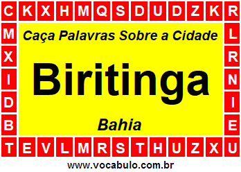Caça Palavras Sobre a Cidade Baiana Biritinga