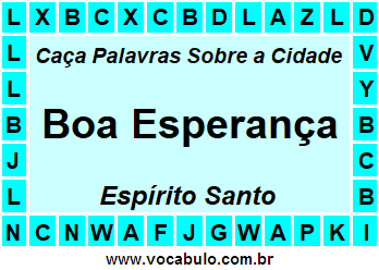 Caça Palavras Sobre a Cidade Capixaba Boa Esperança