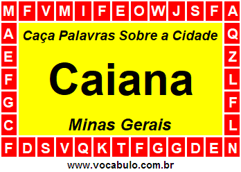 Caça Palavras Sobre a Cidade Caiana do Estado Minas Gerais