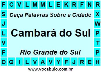 Caça Palavras Sobre a Cidade Cambará do Sul do Estado Rio Grande do Sul