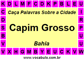 Caça Palavras Sobre a Cidade Baiana Capim Grosso