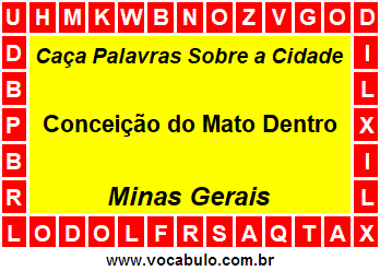 Caça Palavras Sobre a Cidade Conceição do Mato Dentro do Estado Minas Gerais