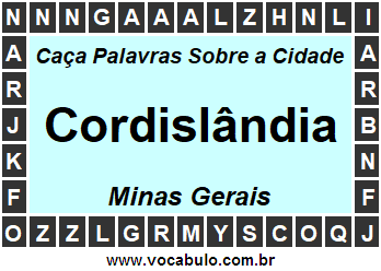 Caça Palavras Sobre a Cidade Cordislândia do Estado Minas Gerais