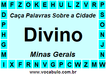 Caça Palavras Sobre a Cidade Divino do Estado Minas Gerais