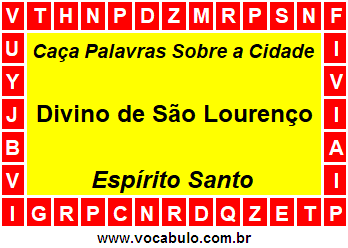 Caça Palavras Sobre a Cidade Capixaba Divino de São Lourenço
