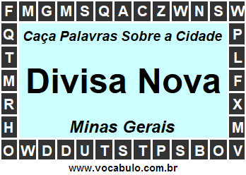 Caça Palavras Sobre a Cidade Mineira Divisa Nova