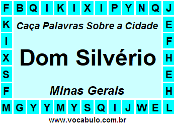 Caça Palavras Sobre a Cidade Mineira Dom Silvério