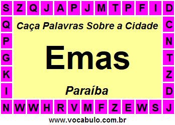 Caça Palavras Sobre a Cidade Emas do Estado Paraíba