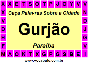 Caça Palavras Sobre a Cidade Paraibana Gurjão