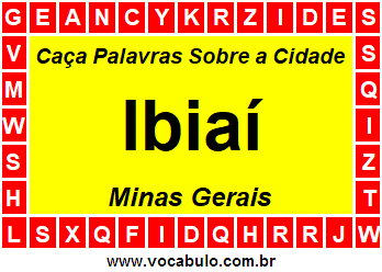 Caça Palavras Sobre a Cidade Mineira Ibiaí