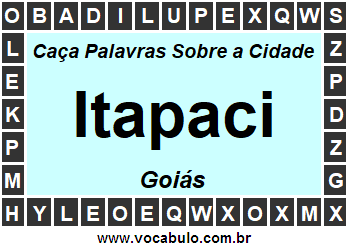 Caça Palavras Sobre a Cidade Goiana Itapaci
