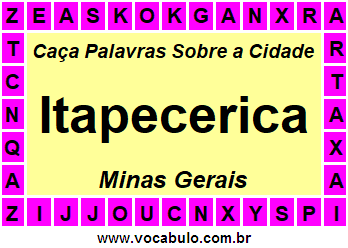 Caça Palavras Sobre a Cidade Itapecerica do Estado Minas Gerais