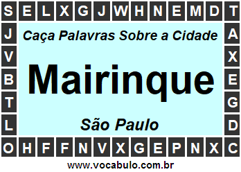 Caça Palavras Sobre a Cidade Paulista Mairinque