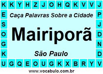 Caça Palavras Sobre a Cidade Mairiporã do Estado São Paulo