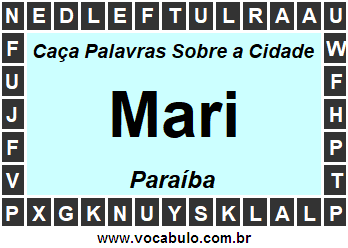 Caça Palavras Sobre a Cidade Mari do Estado Paraíba