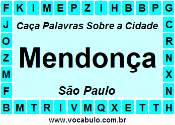 Caça Palavras Sobre a Cidade Mendonça do Estado São Paulo