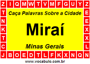 Caça Palavras Sobre a Cidade Mineira Miraí