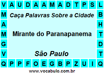 Caça Palavras Sobre a Cidade Mirante do Paranapanema do Estado São Paulo