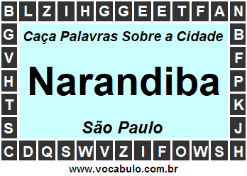 Caça Palavras Sobre a Cidade Narandiba do Estado São Paulo