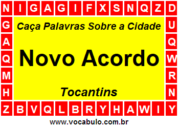 Caça Palavras Sobre a Cidade Novo Acordo do Estado Tocantins