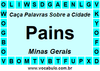 Caça Palavras Sobre a Cidade Mineira Pains