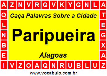 Caça Palavras Sobre a Cidade Alagoana Paripueira