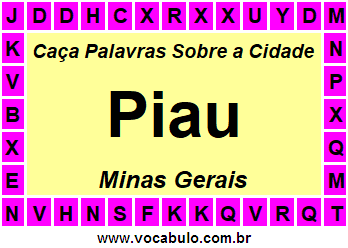 Caça Palavras Sobre a Cidade Mineira Piau