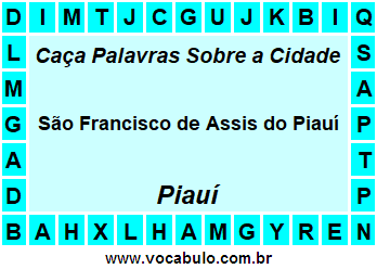 Caça Palavras Sobre a Cidade São Francisco de Assis do Piauí do Estado Piauí