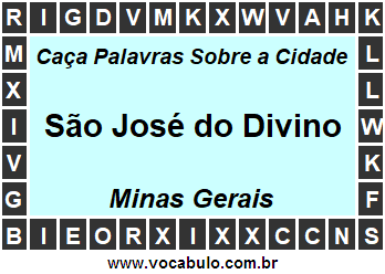 Caça Palavras Sobre a Cidade São José do Divino do Estado Minas Gerais