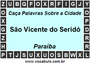 Caça Palavras Sobre a Cidade São Vicente do Seridó do Estado Paraíba
