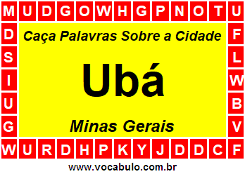 Caça Palavras Sobre a Cidade Mineira Ubá