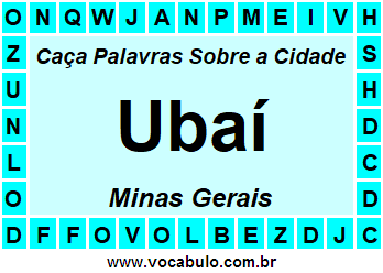 Caça Palavras Sobre a Cidade Ubaí do Estado Minas Gerais