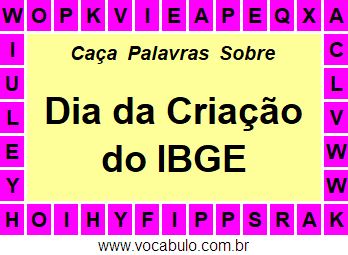 Caça Palavras Dia da Criação do IBGE