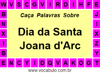 Caça Palavras Sobre o Dia da Santa Joana d'Arc