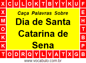 Caça Palavras Dia de Santa Catarina de Sena