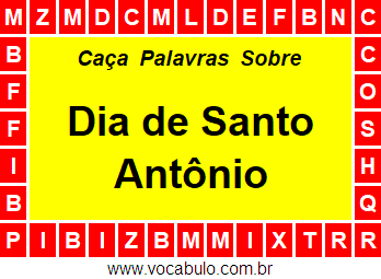 Caça Palavras Sobre o Dia de Santo Antônio