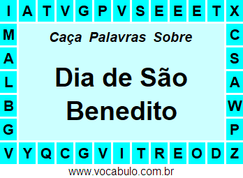 Caça Palavras Sobre o Dia de São Benedito