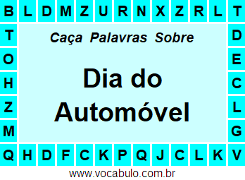 Caça Palavras Sobre o Dia do Automóvel