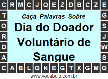 Caça Palavras Dia do Doador Voluntário de Sangue