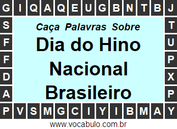 Caça Palavras Dia do Hino Nacional Brasileiro