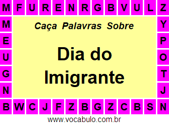 Caça Palavras Sobre o Dia do Imigrante