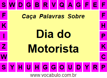 Caça Palavras Sobre o Dia do Motorista