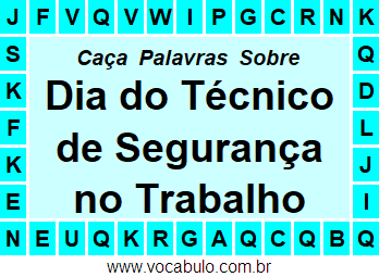 Caça Palavras Dia do Técnico de Segurança no Trabalho