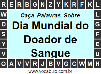 Caça Palavras Dia Mundial do Doador de Sangue