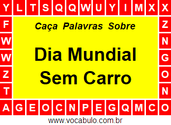 Caça Palavras Sobre o Dia Mundial Sem Carro