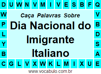 Caça Palavras Dia Nacional do Imigrante Italiano